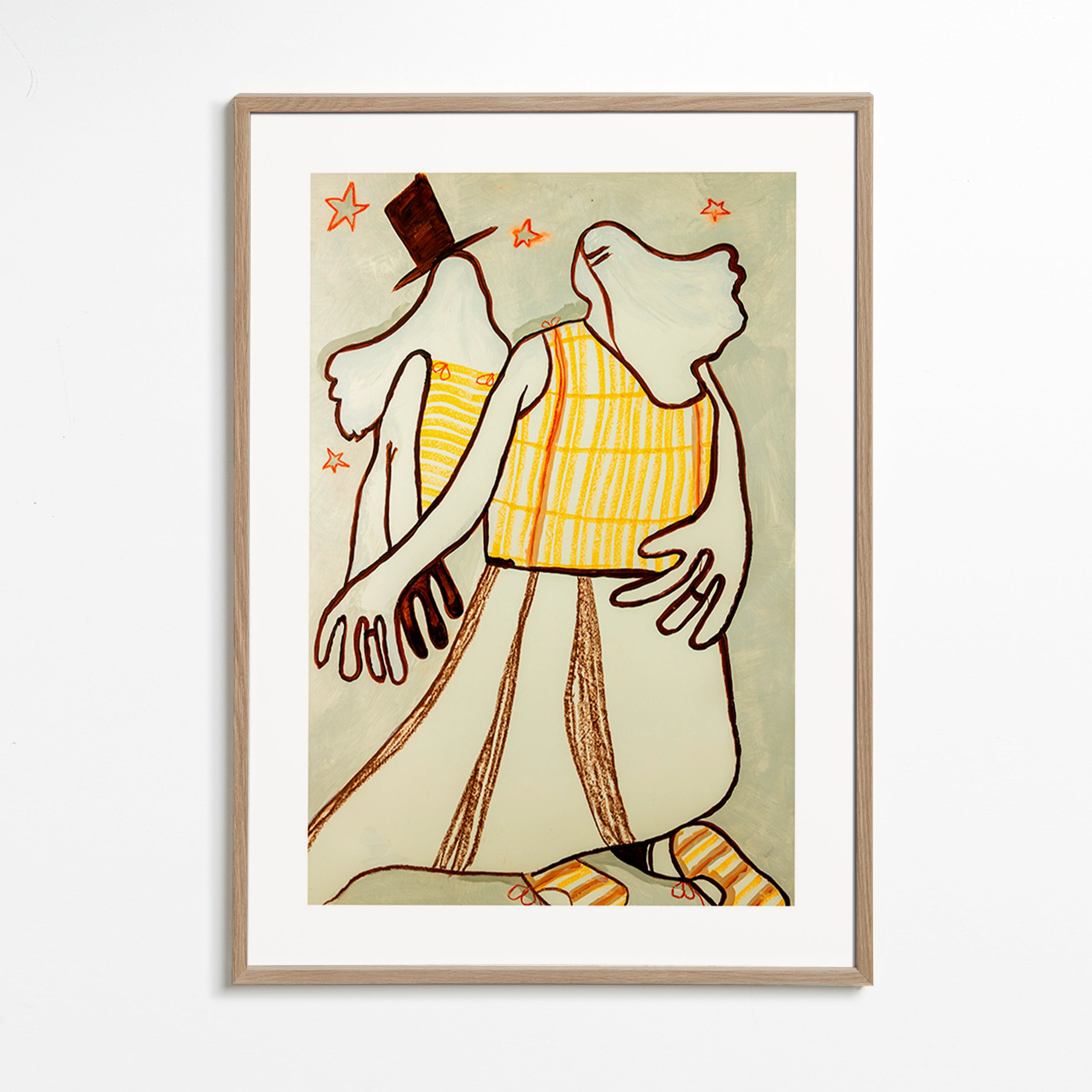 Ilustración de pareja danzante con trazo gestual – Oak Frame