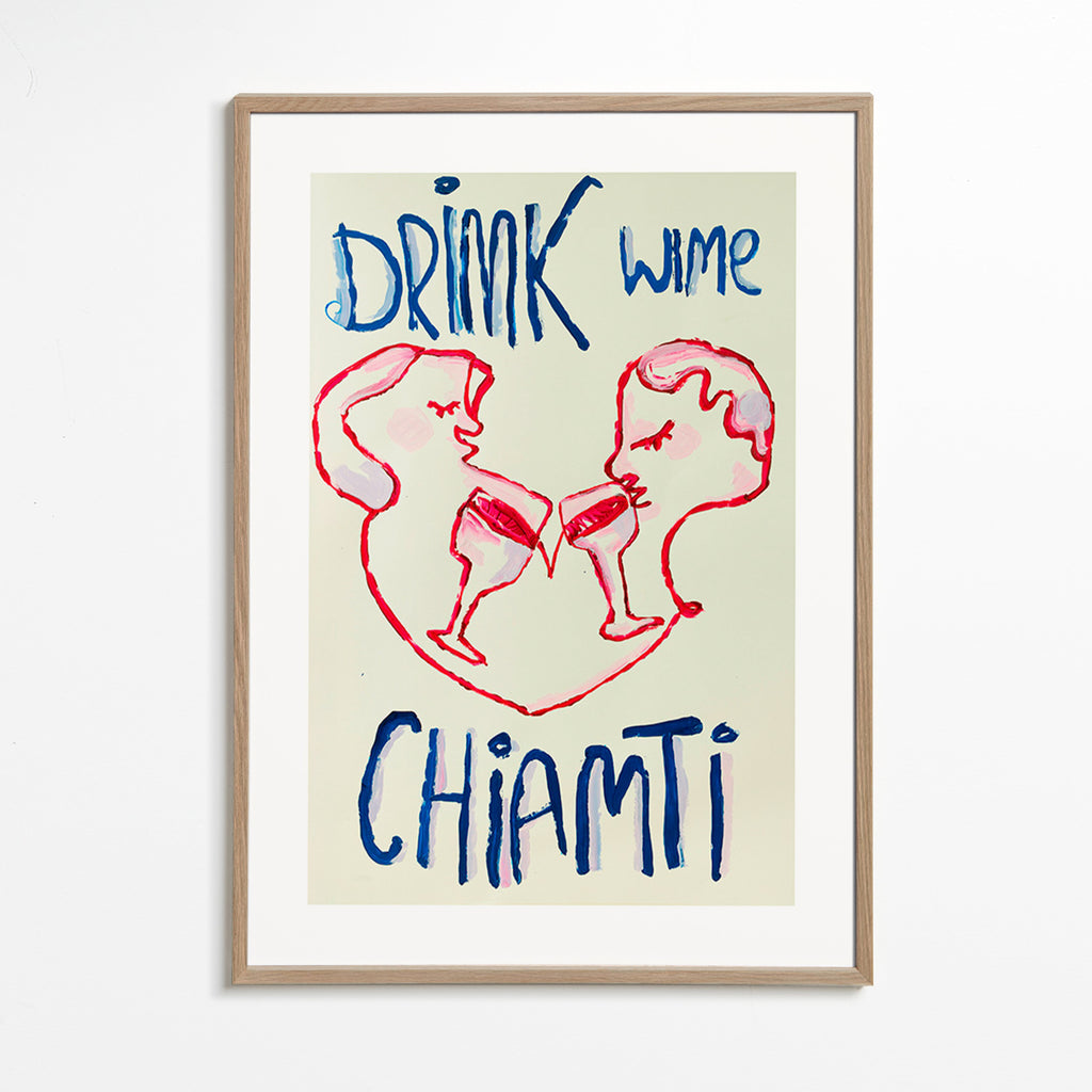 Cuadro de cocina con copas ilustradas – Oak Frame