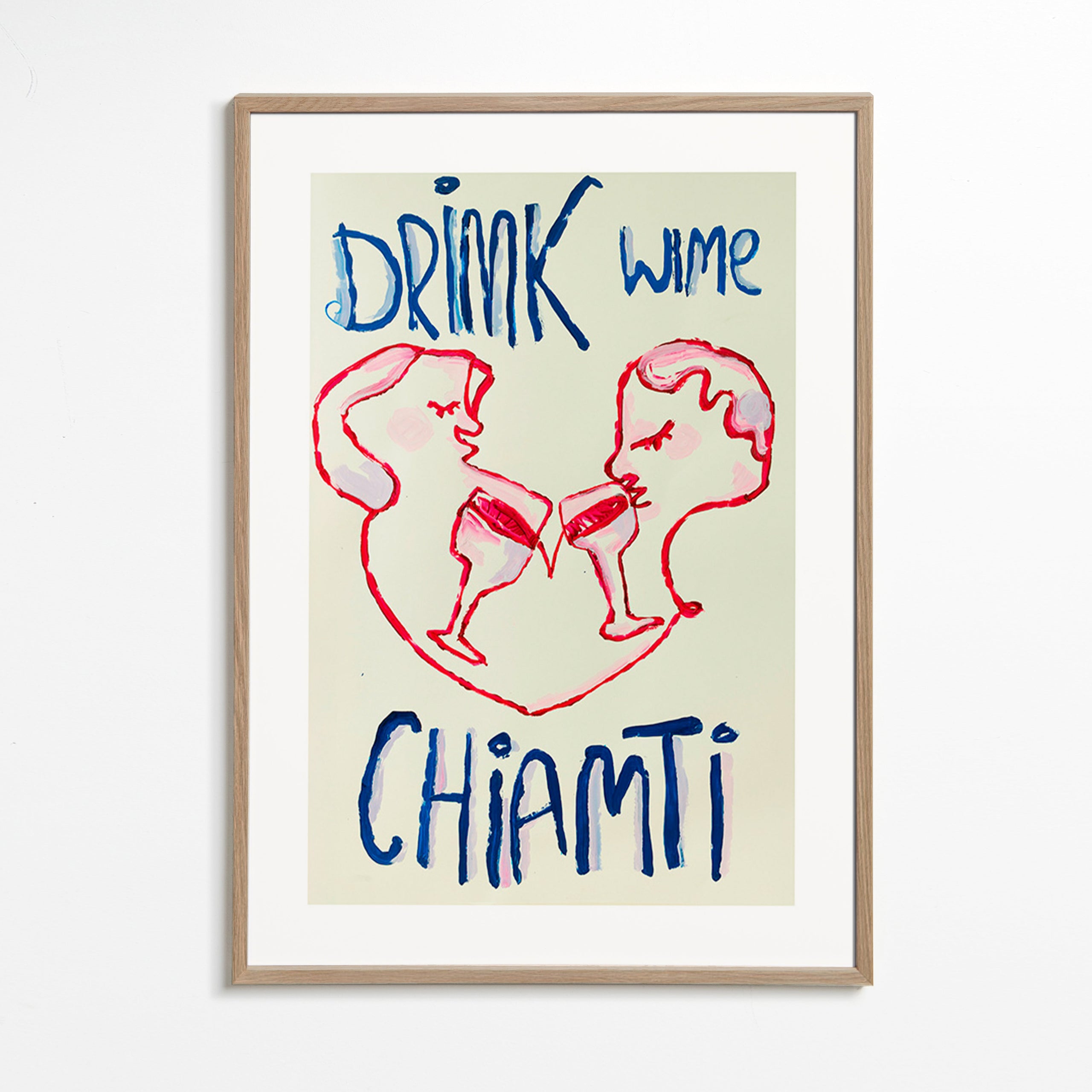 Cuadro de cocina con copas ilustradas – Oak Frame