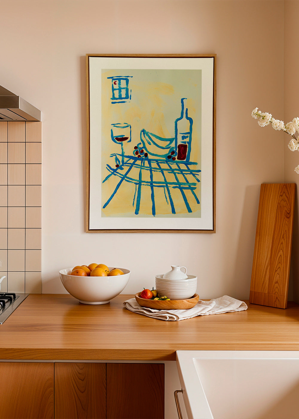 Cuadro de cocina con bodegón azul y plátanos – Canvas2