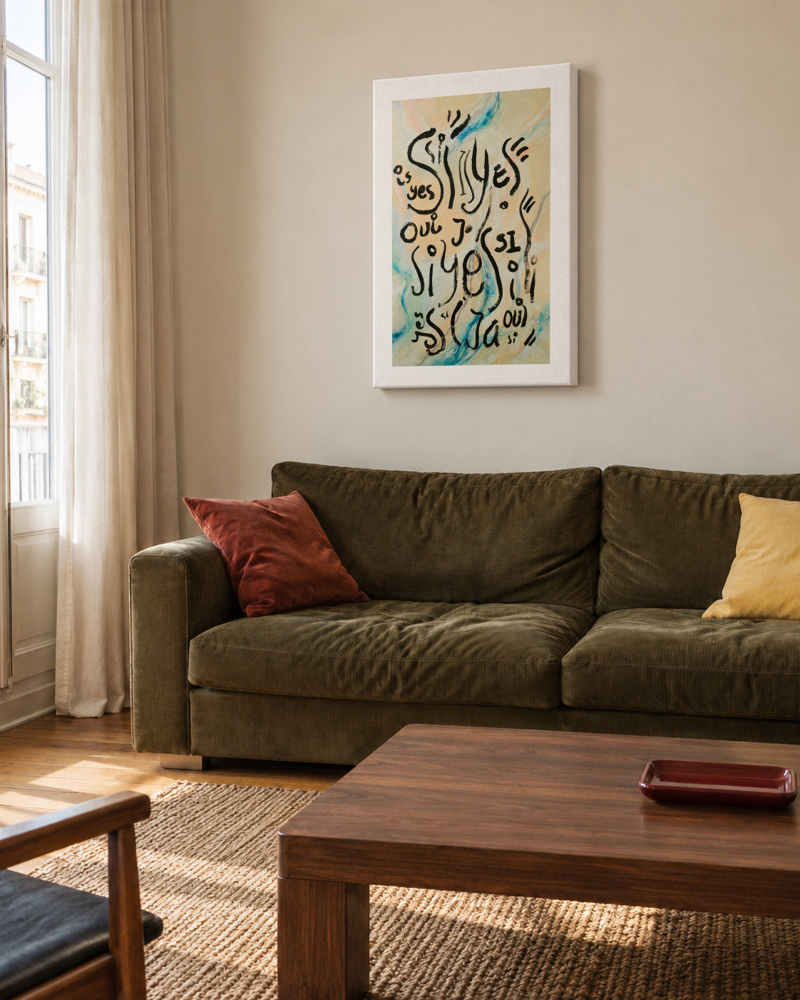 Yes - Unframed canvas in an interior