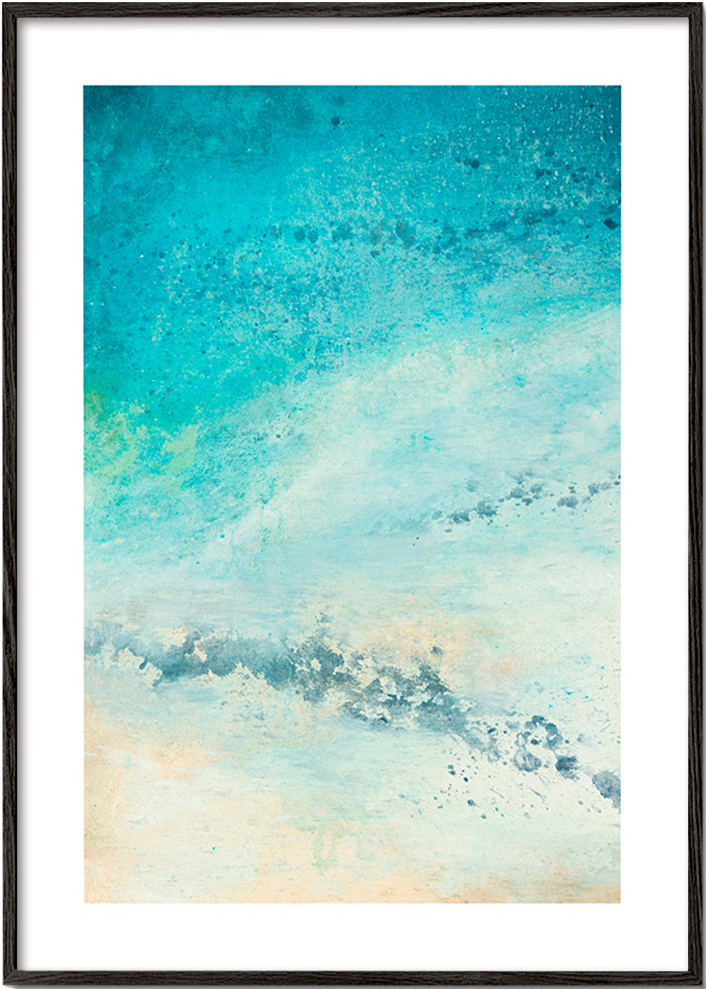 Cuadro abstracto en tonos turquesa – Black Frame