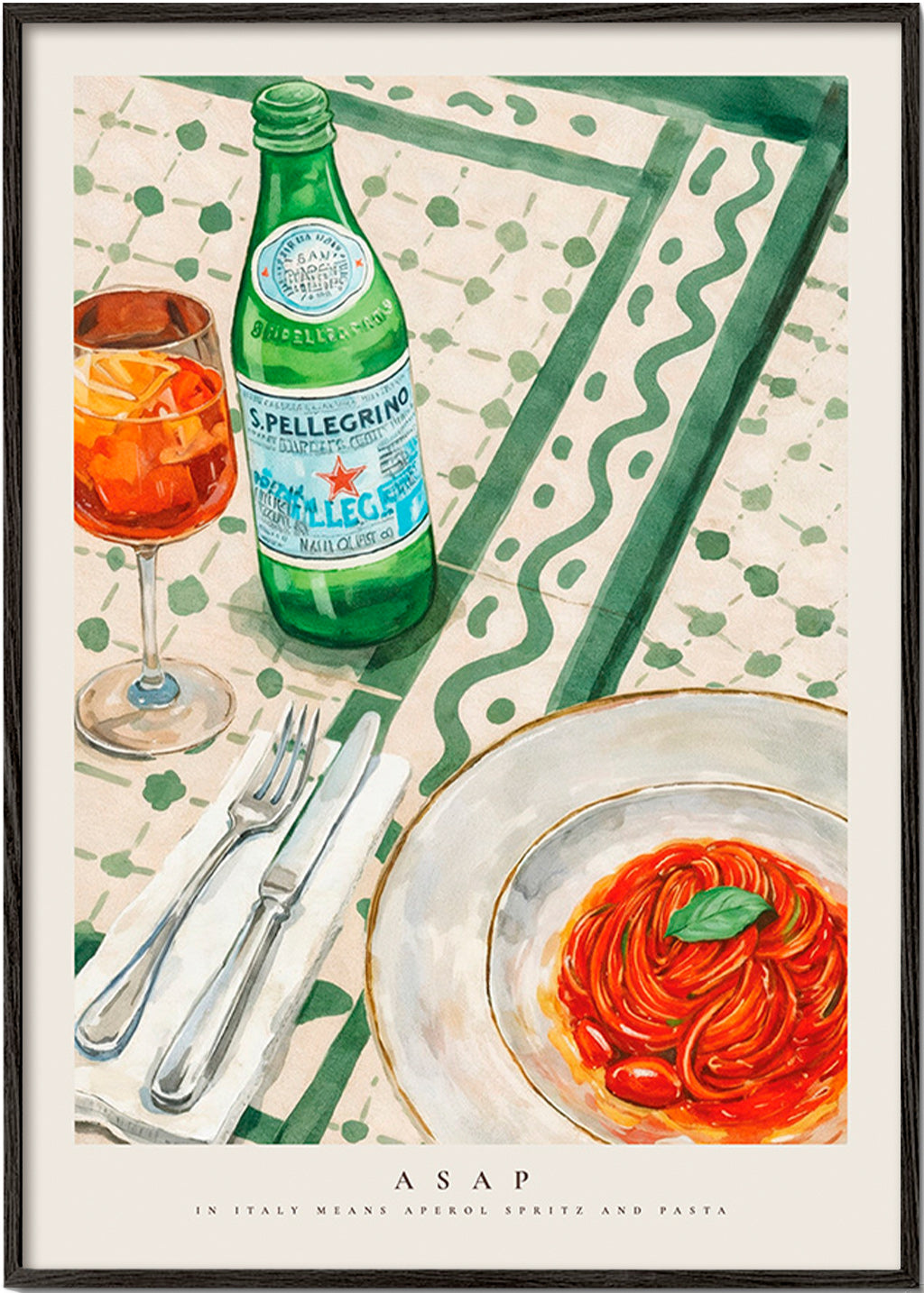 Kitchen art Aperol Spritz and pasta