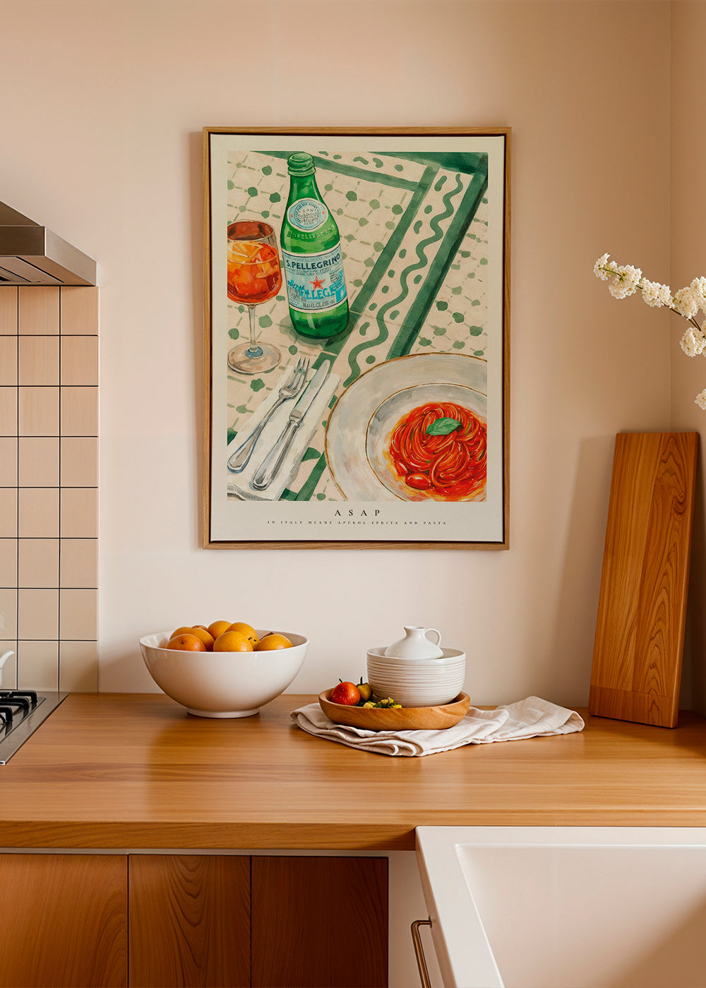 Kitchen art Aperol Spritz and pasta