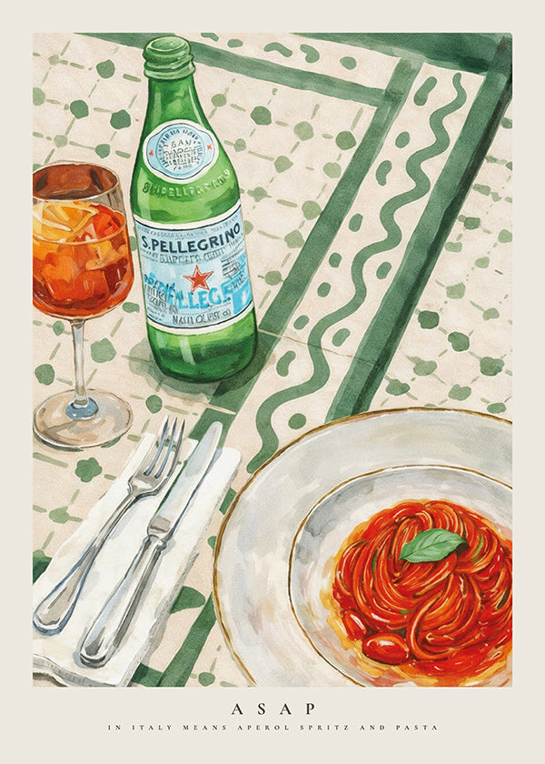 Kitchen art Aperol Spritz and pasta