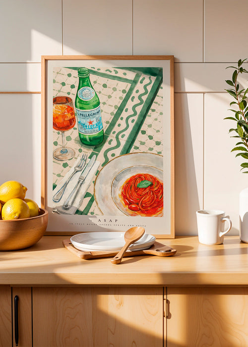 Kitchen art Aperol Spritz and pasta