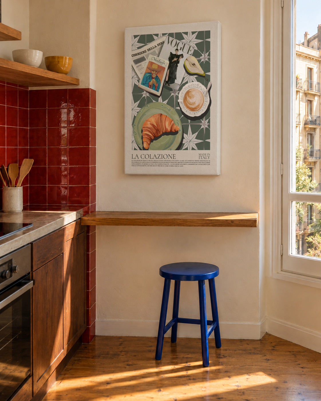 La Colazione (Italian breakfast) - Unframed canvas in an interior