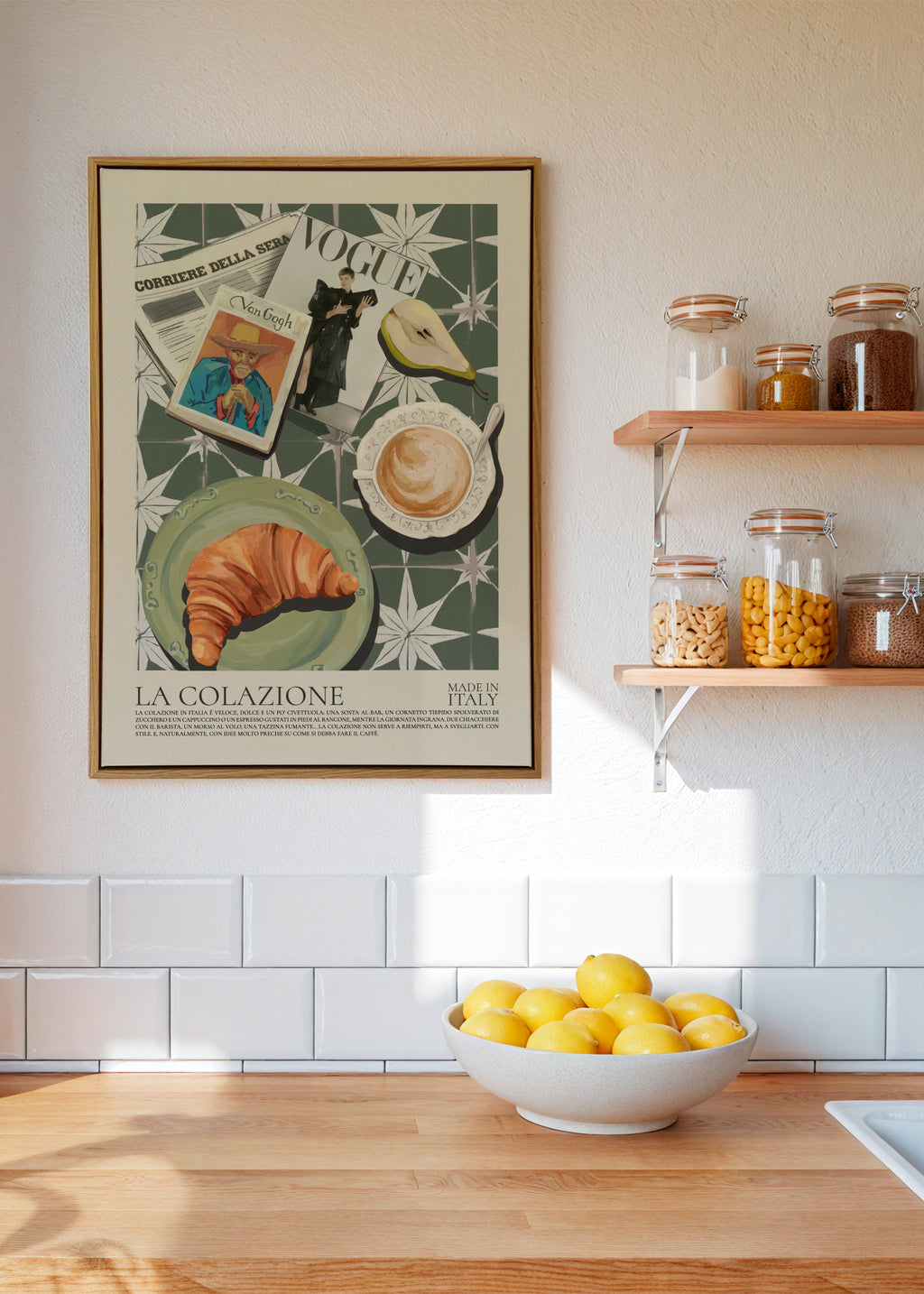 La Colazione (Italian breakfast) - Framed canvas in an interior