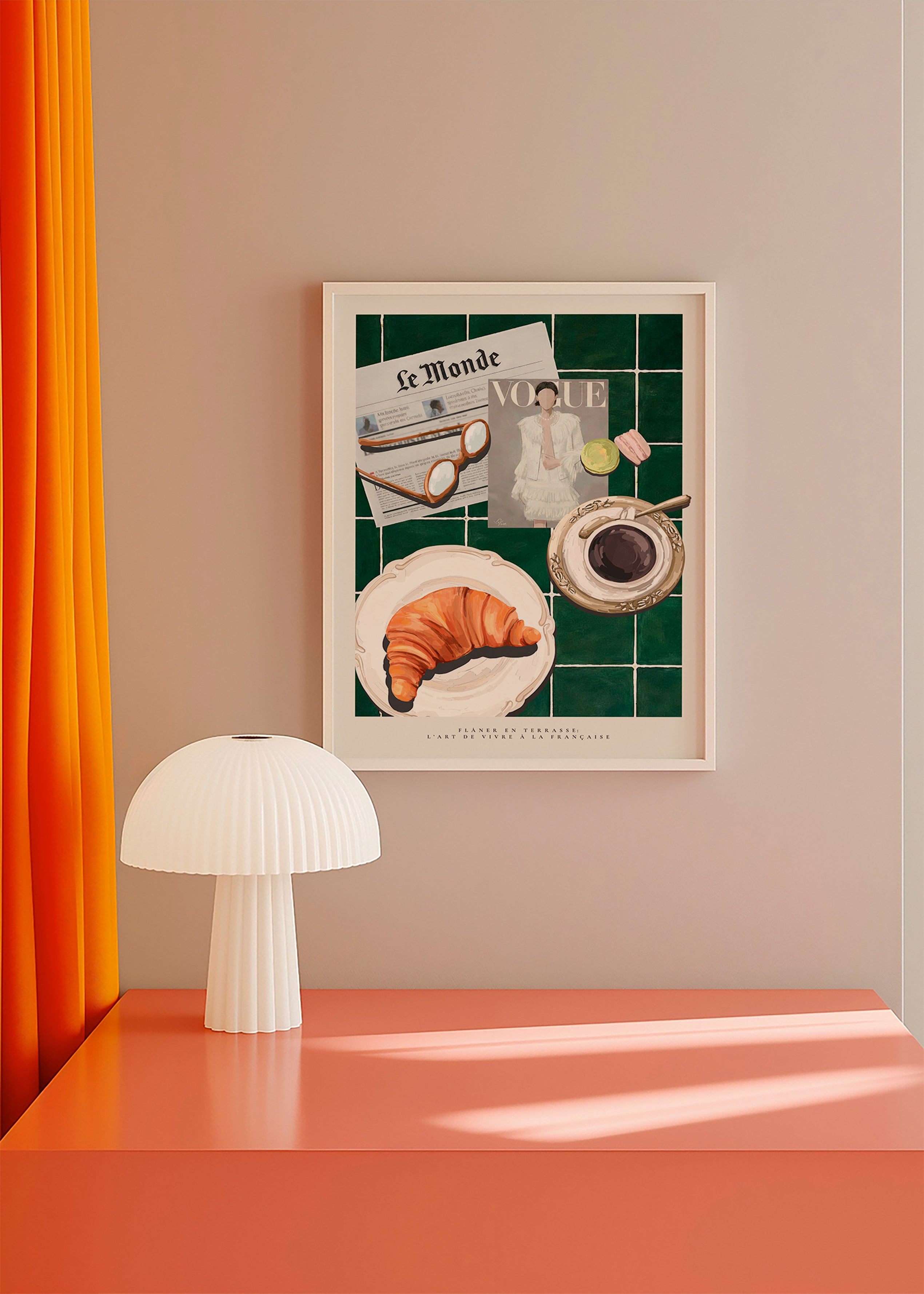 Kitchen art: croissant and coffee still life