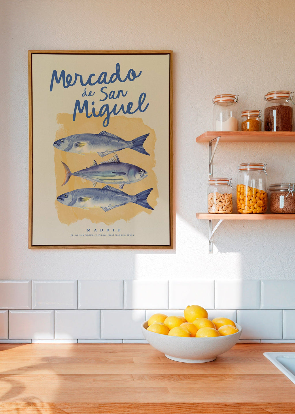 Kitchen art San Miguel blue fish poster