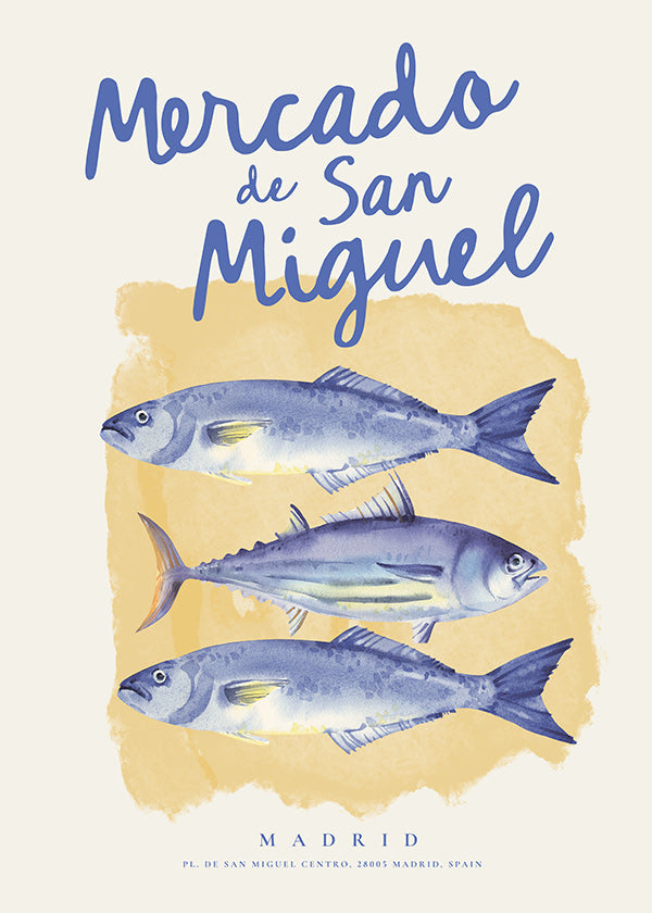 Kitchen art San Miguel blue fish poster
