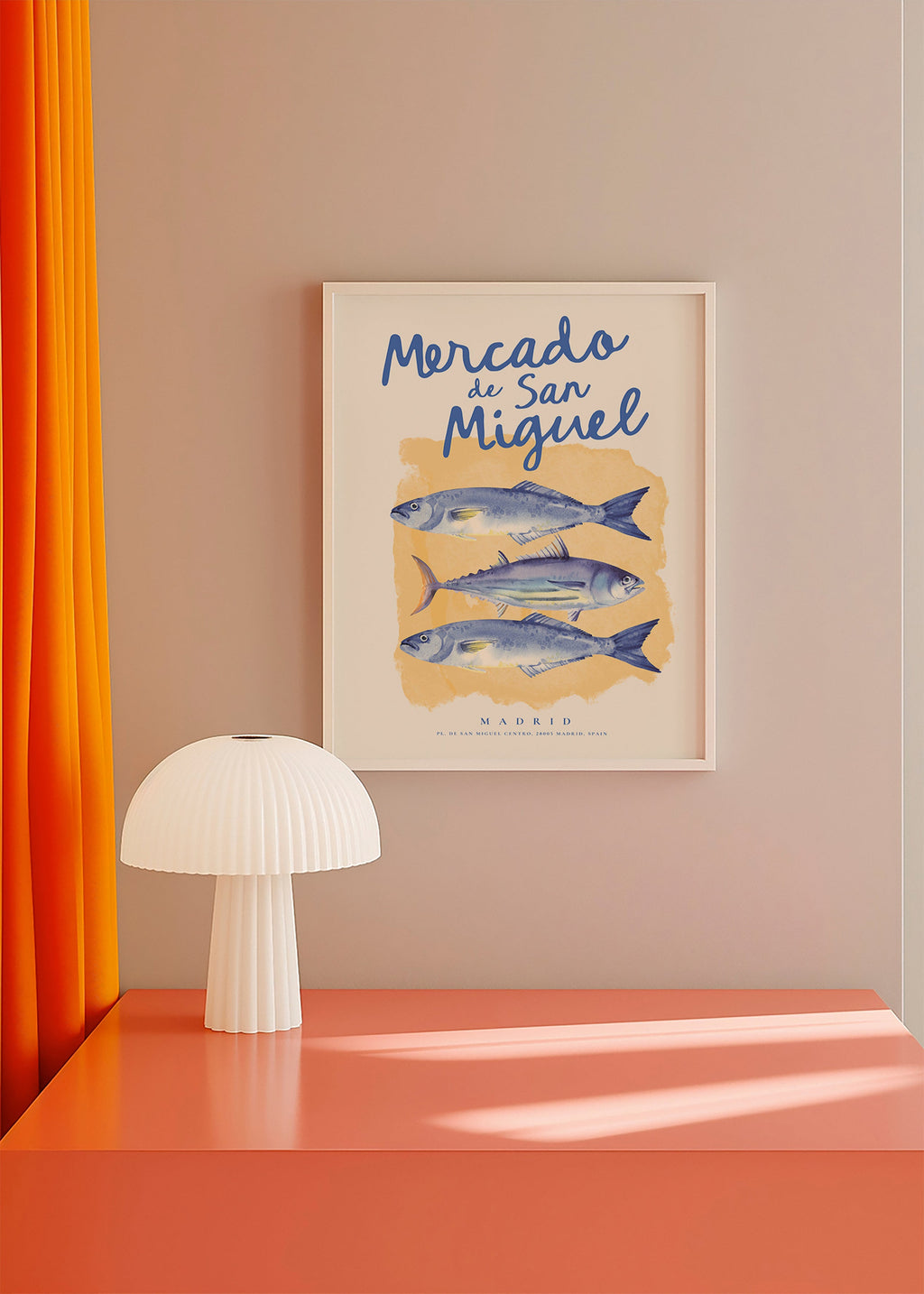 Kitchen art San Miguel blue fish poster
