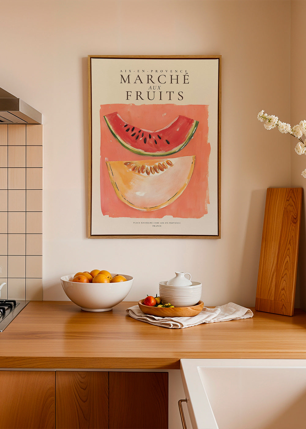 Kitchen art Provence fruit poster with melon and watermelon