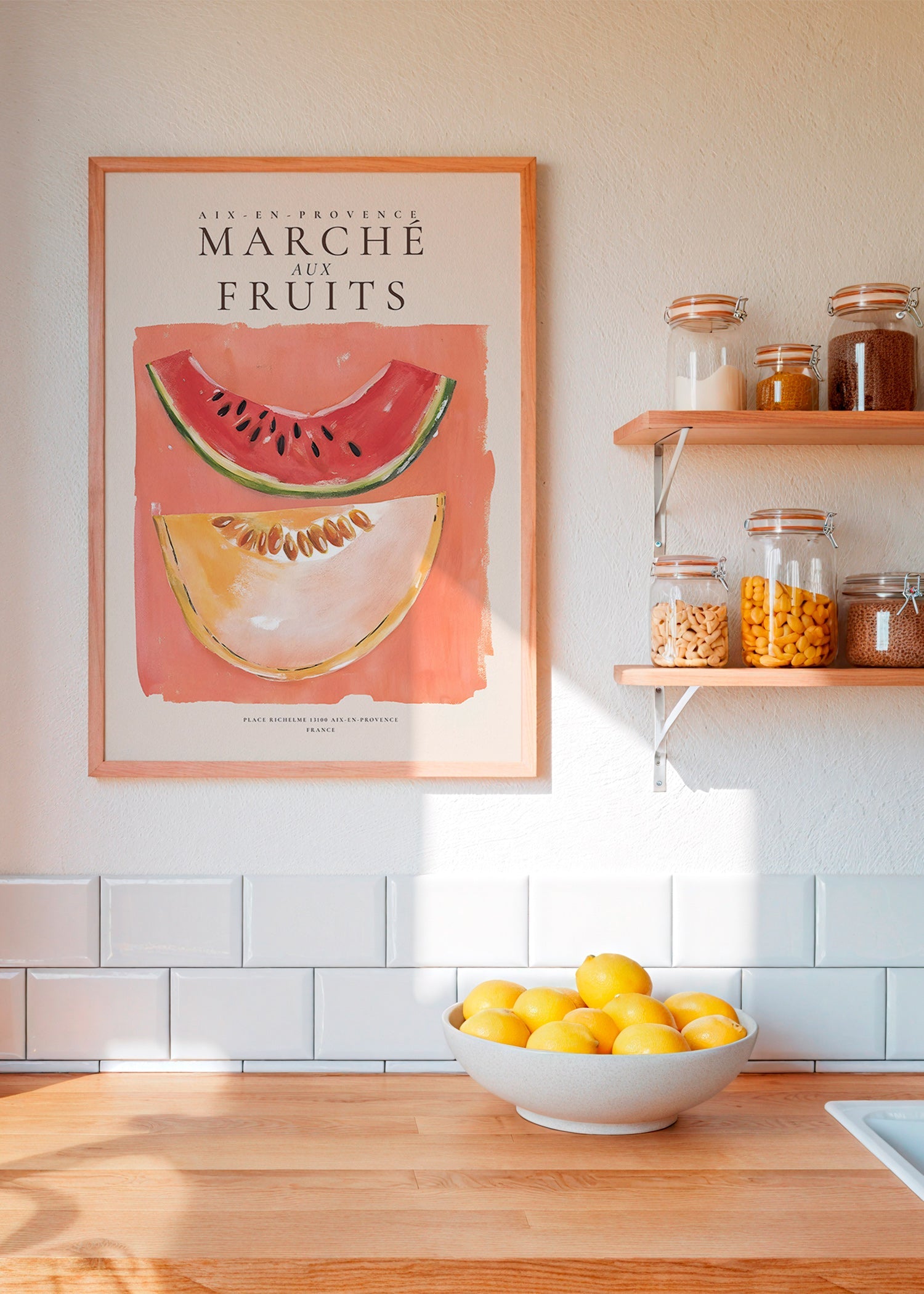 Kitchen art Provence fruit poster with melon and watermelon