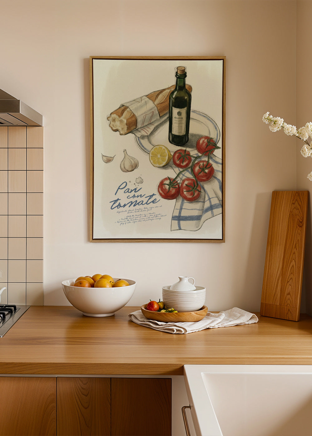 Pan con Tomate - Framed canvas in an interior