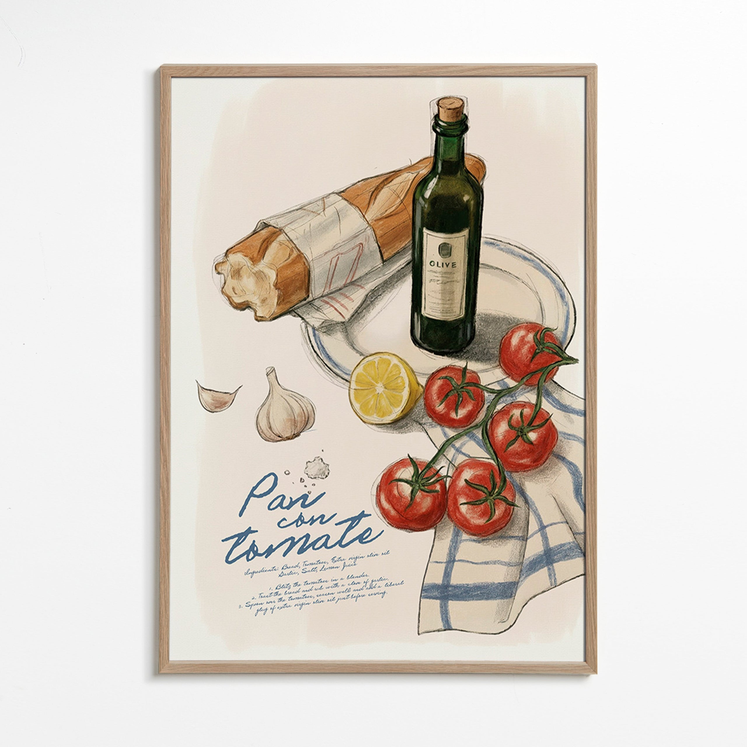 Kitchen art Tomato and bread illustration