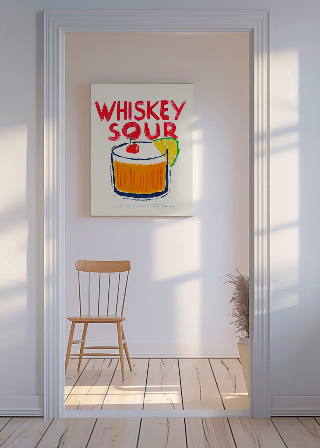 Kitchen art Whiskey Sour cocktail illustration
