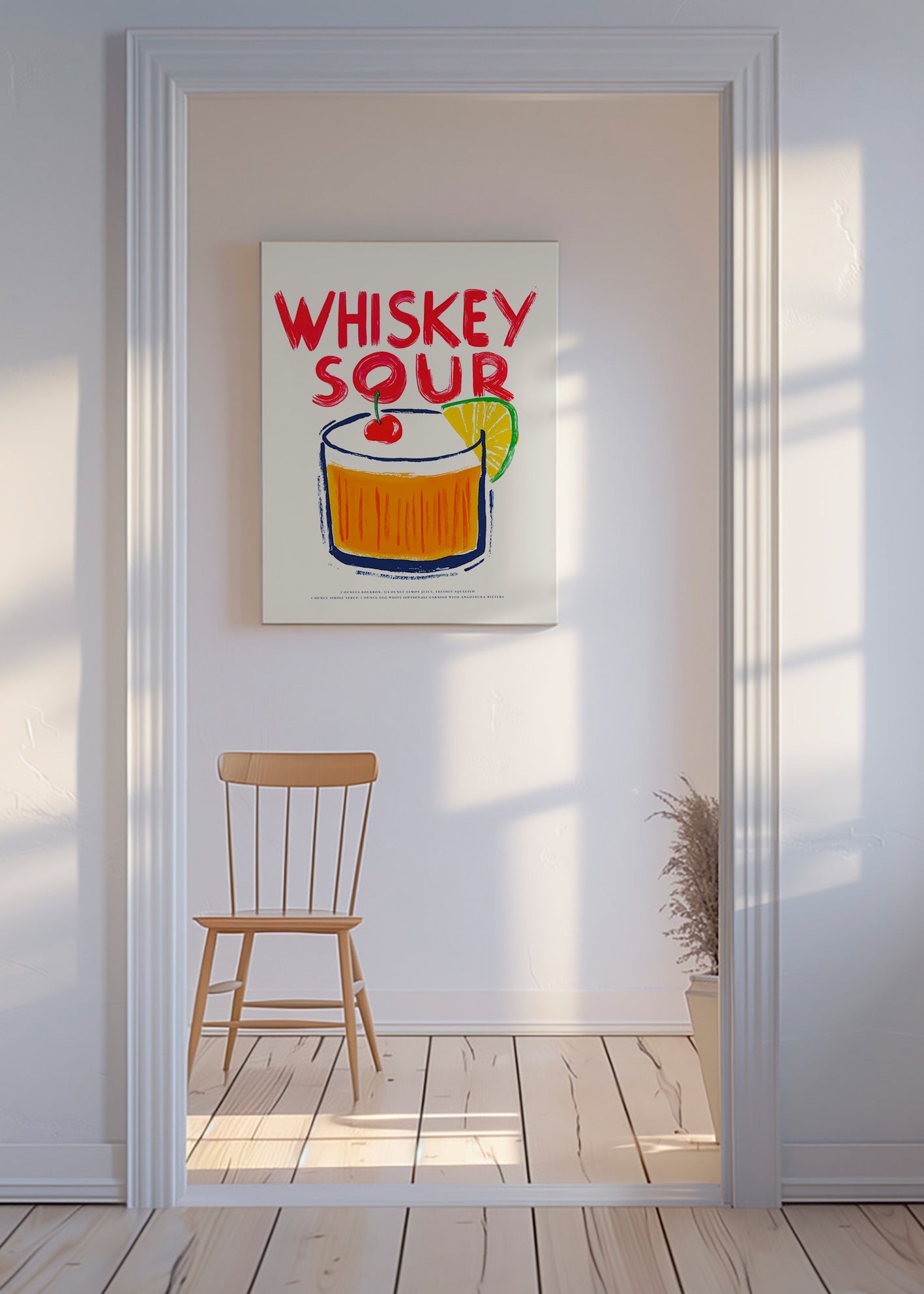 Kitchen art Whiskey Sour cocktail illustration