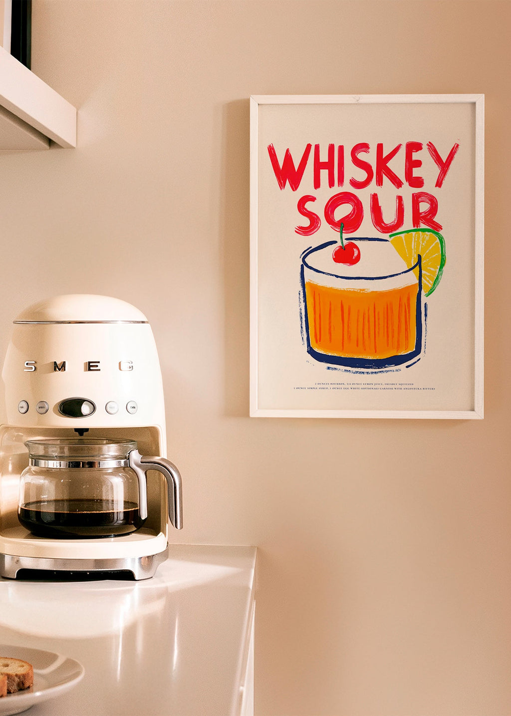 Kitchen art Whiskey Sour cocktail illustration