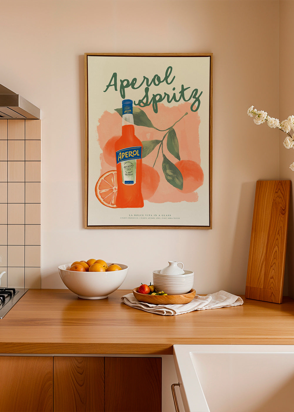 Kitchen art Aperol Spritz bottle with oranges