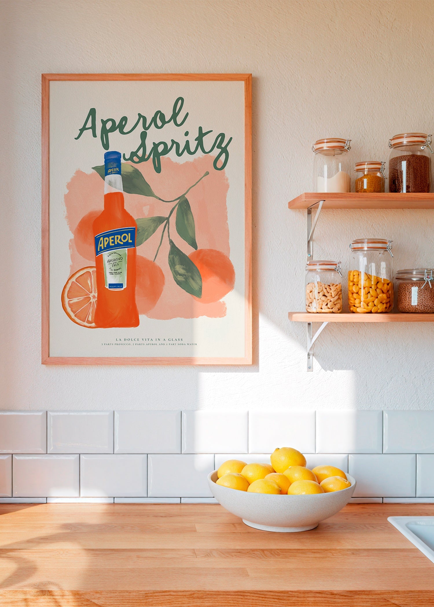 Kitchen art Aperol Spritz bottle with oranges