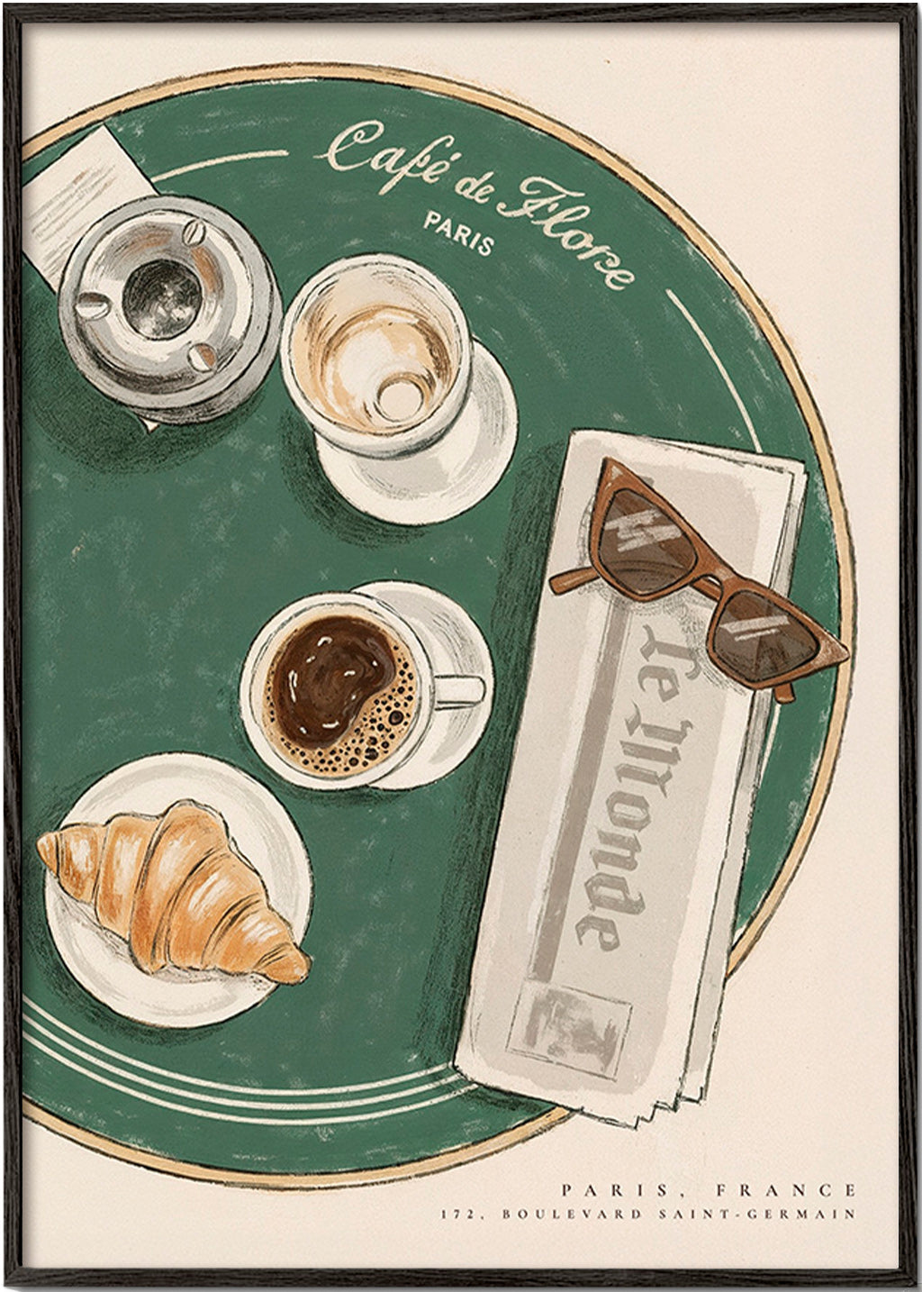 Kitchen art Café de Flore illustrated croissant