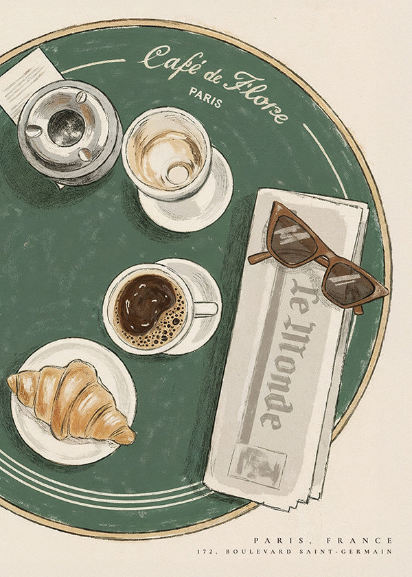 Kitchen art Café de Flore illustrated croissant