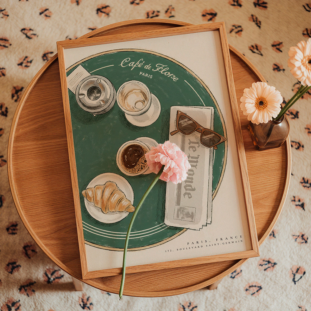 Kitchen art Café de Flore illustrated croissant