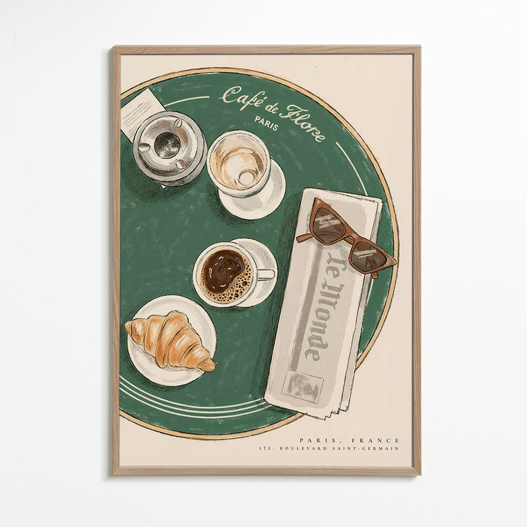 Kitchen art Café de Flore illustrated croissant