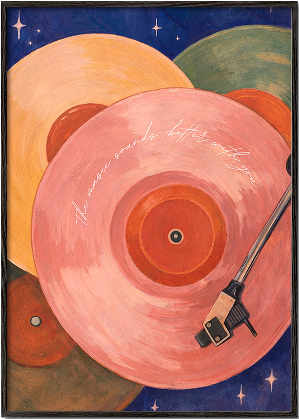 Pink vinyl illustration with turntable arm