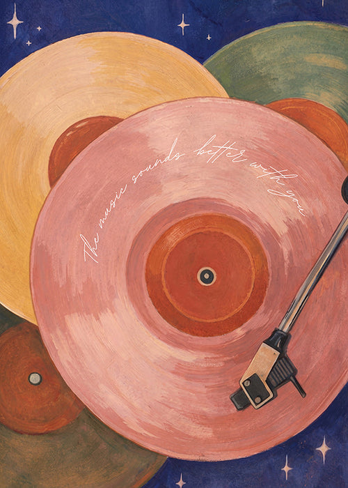 Pink vinyl illustration with turntable arm
