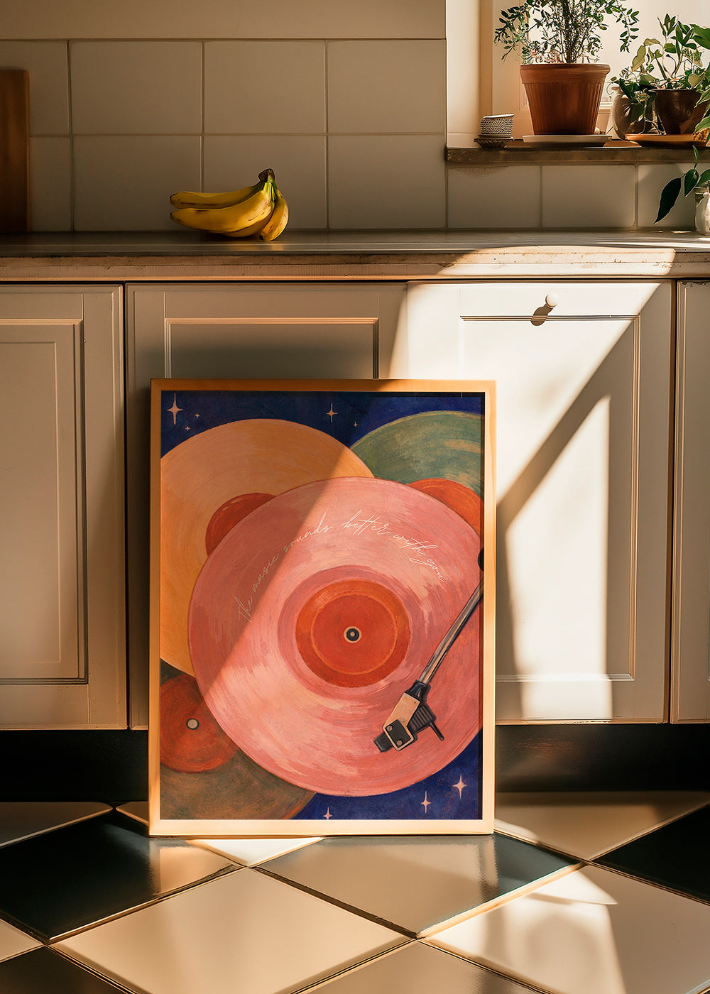 Pink vinyl illustration with turntable arm