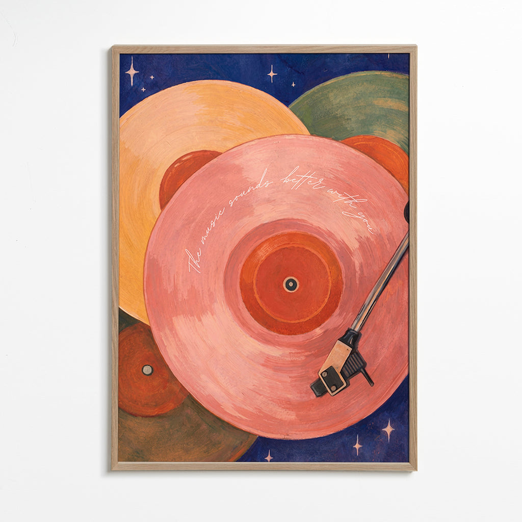 Pink vinyl illustration with turntable arm