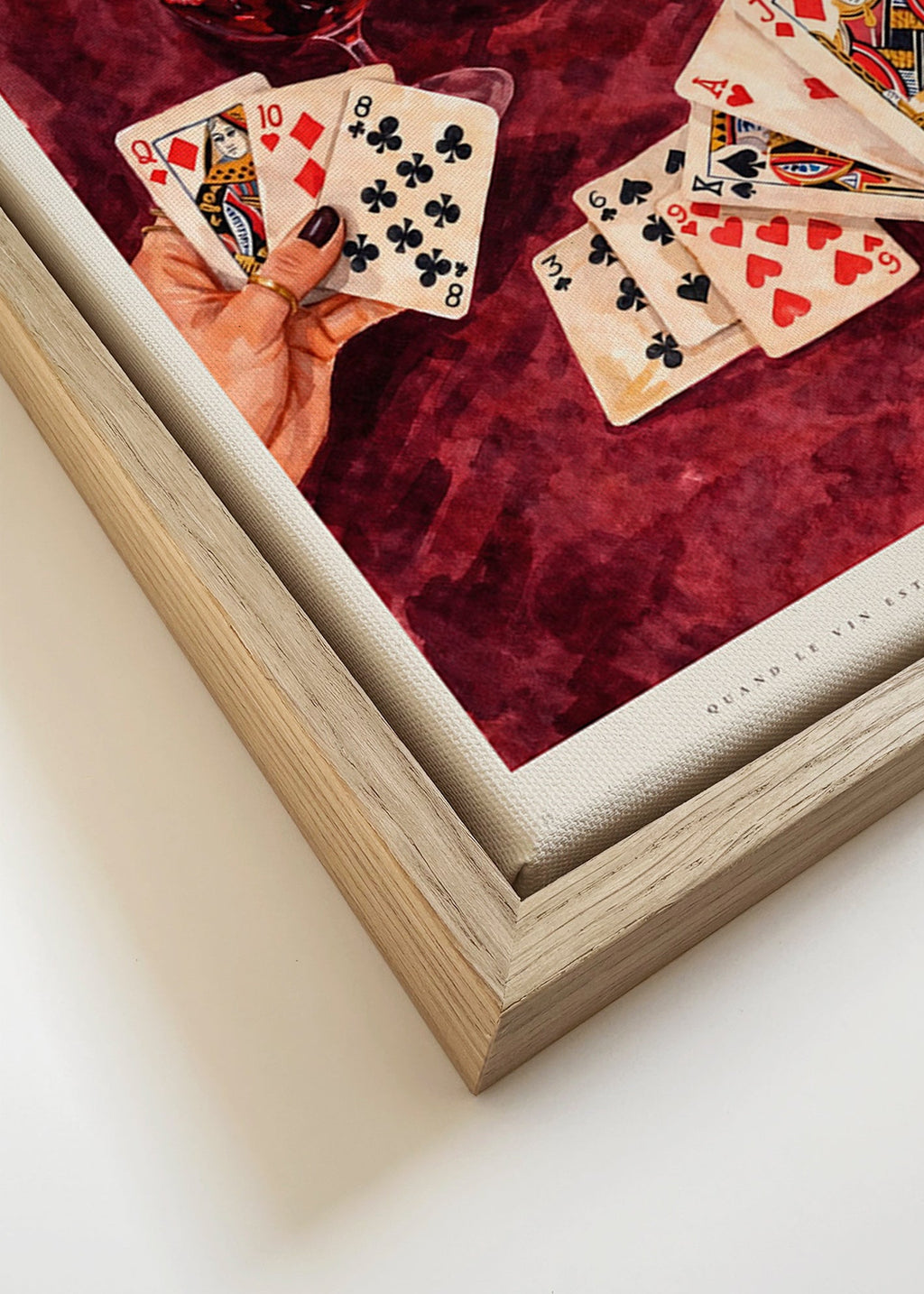 Kitchen art with playing cards and red wine