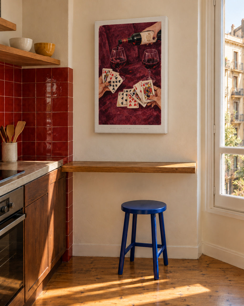 Cards & Cabernet - Unframed canvas in an interior