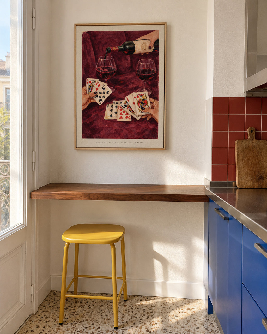 Cards & Cabernet - Framed canvas in an interior