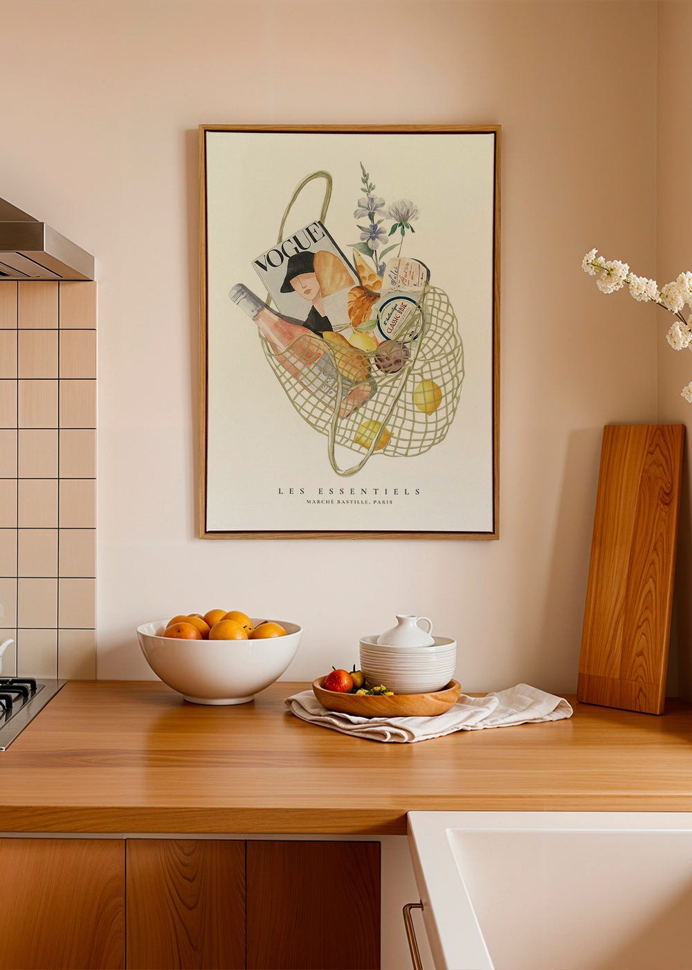 Kitchen art: illustrated market bag