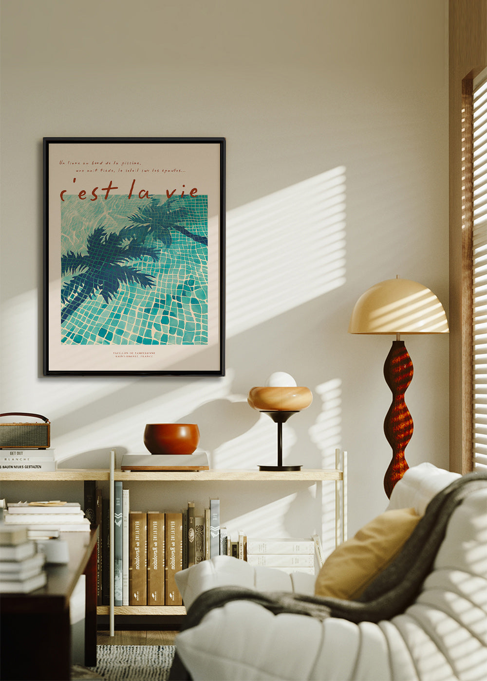Pool illustration with palm shadows
