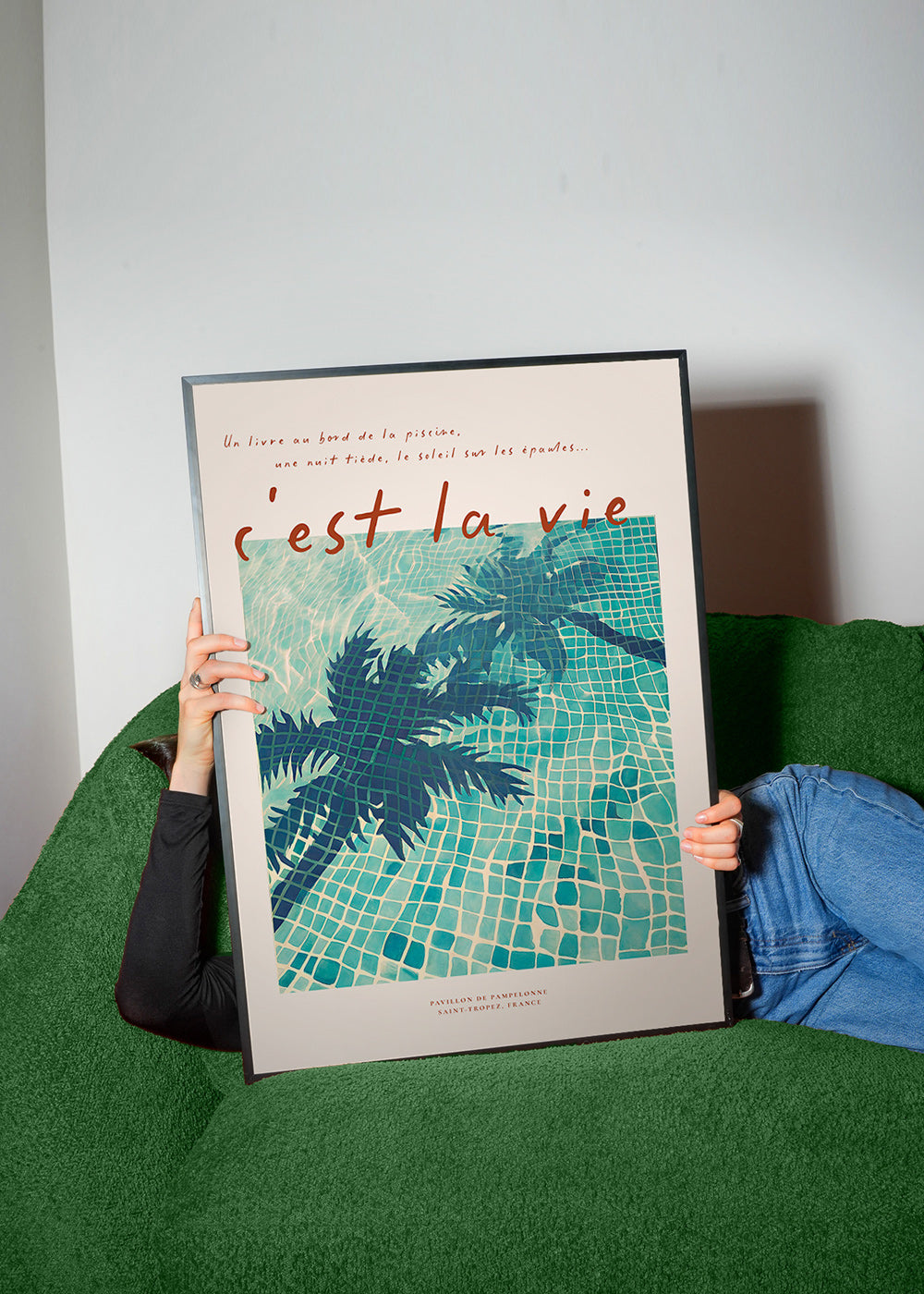 Pool illustration with palm shadows