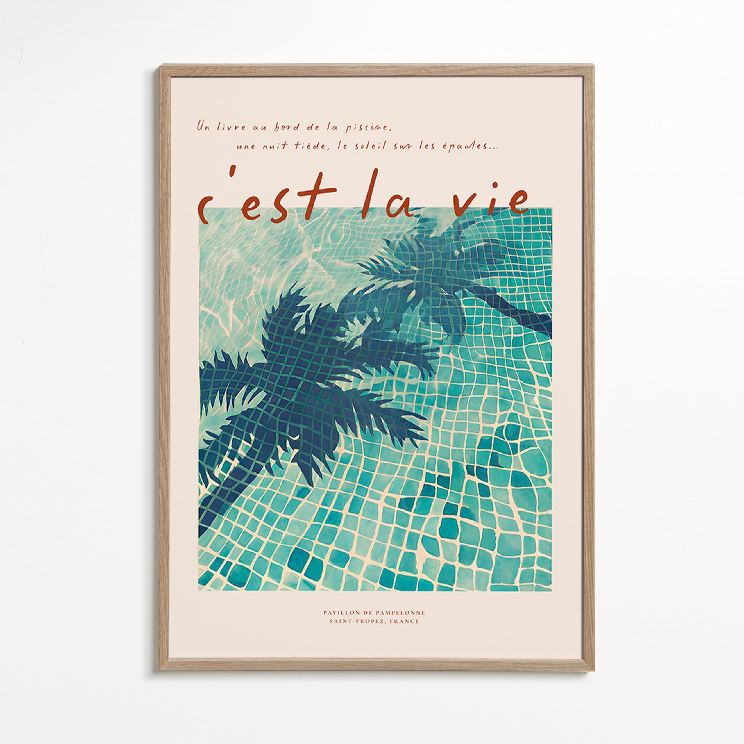 Pool illustration with palm shadows