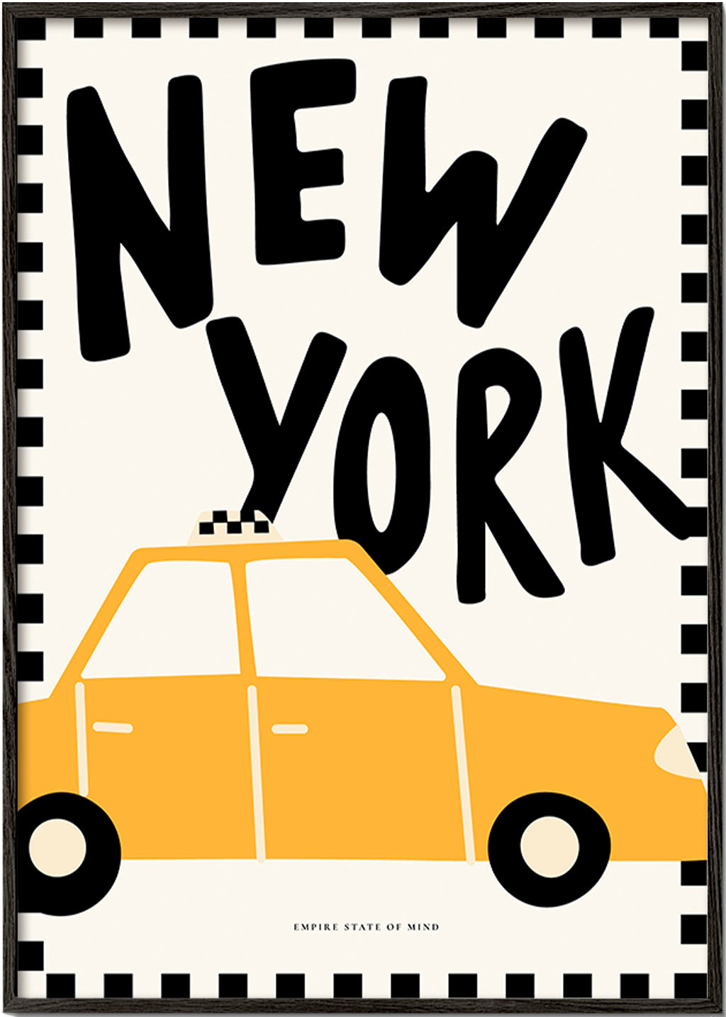Travel poster with New York taxi and bold lettering