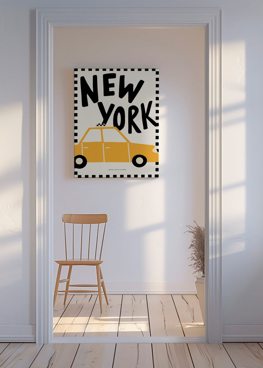 Travel poster with New York taxi and bold lettering