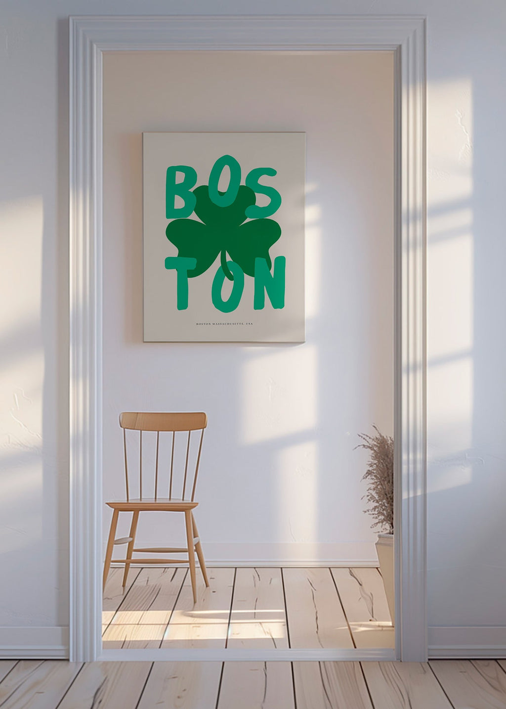 Travel poster Boston with shamrock graphic