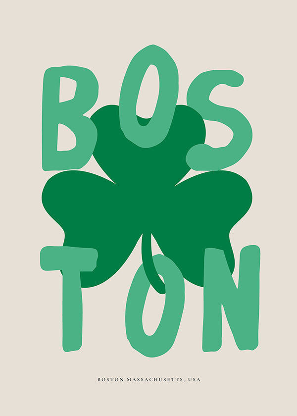 Travel poster Boston with shamrock graphic