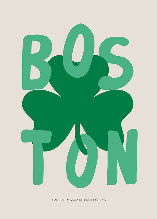 Travel poster Boston with shamrock graphic