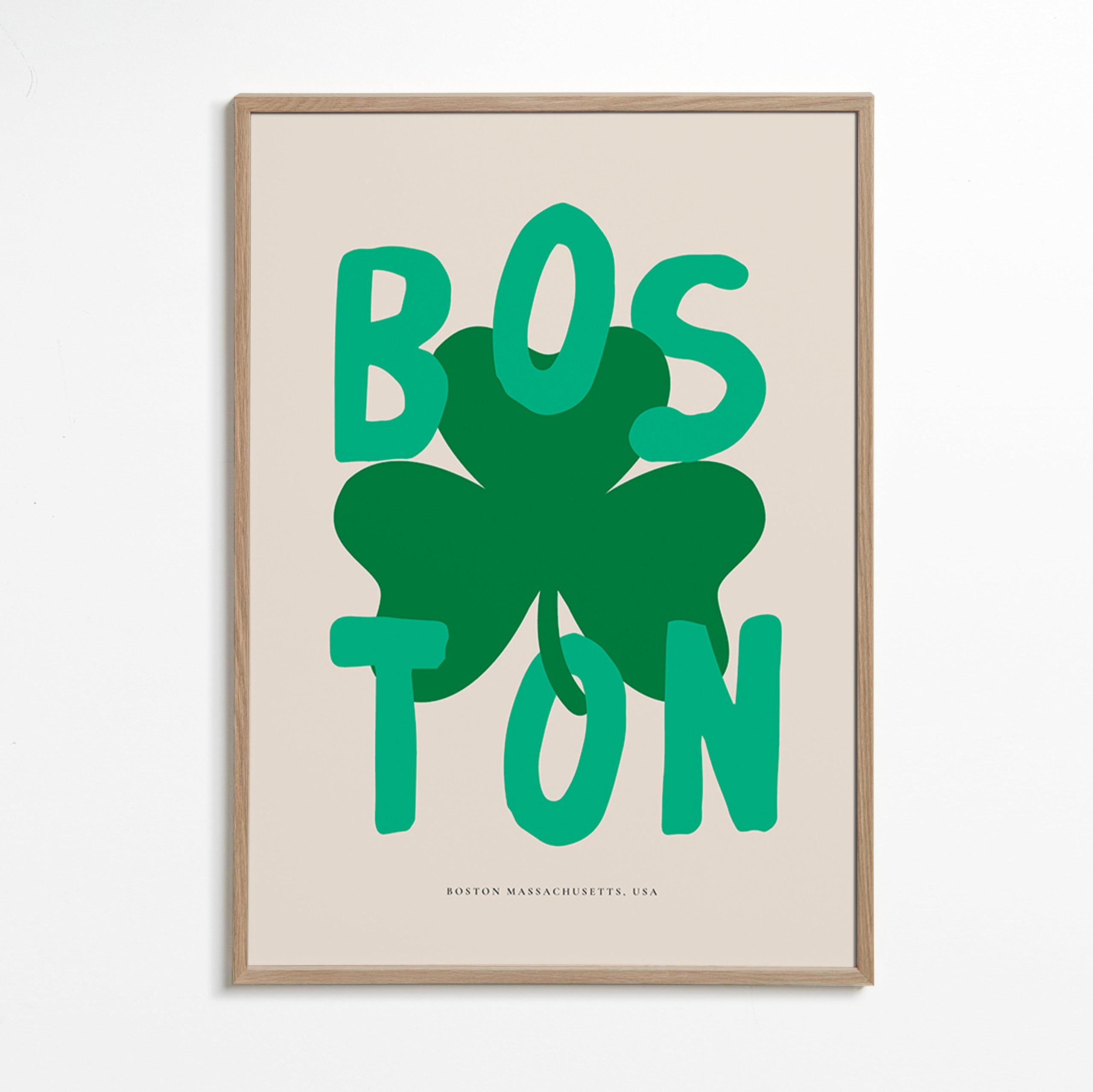Travel poster Boston with shamrock graphic
