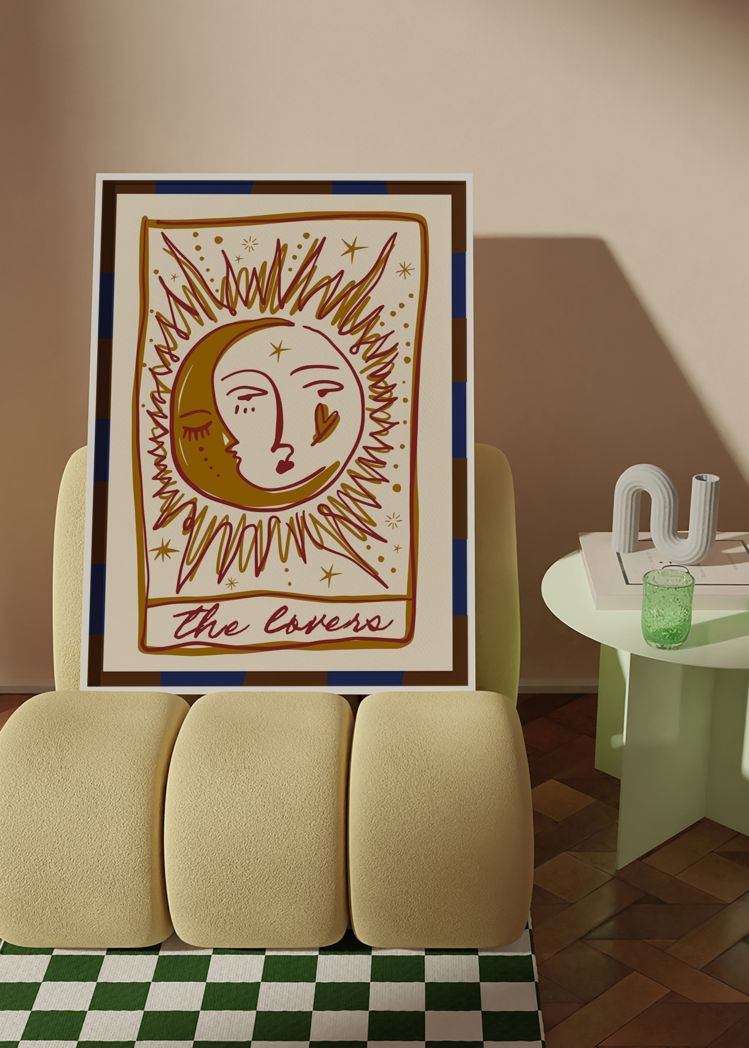 Tarot illustration 'The Lovers' sun and moon