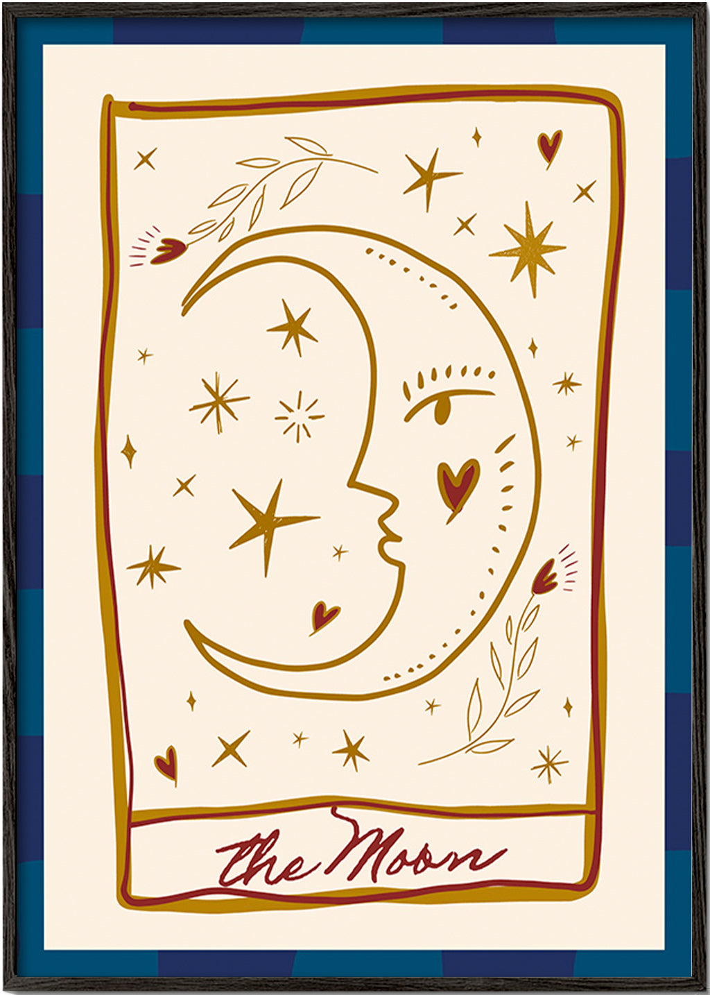 Illustration: moon face and scattered stars