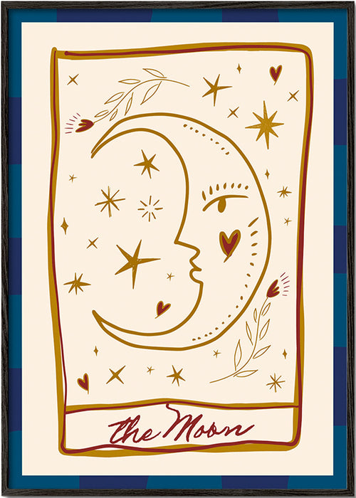 Illustration: moon face and scattered stars