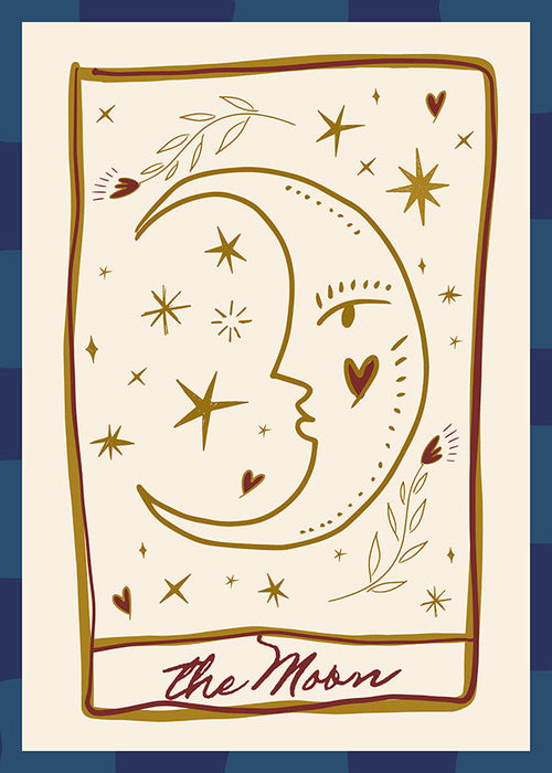 Illustration: moon face and scattered stars